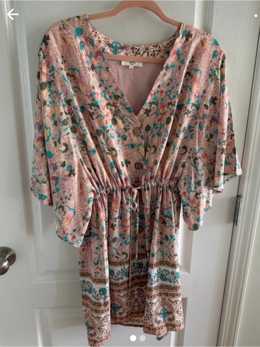 entro Pink Paisley Floral Mini Dress with Teal Accents